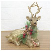 Boneco Natal Rena Natalina Glitter Dourado 19,5cm