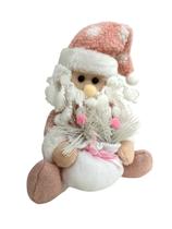 Boneco Natalino 20cm Sentado com Saco Rosa e Branco