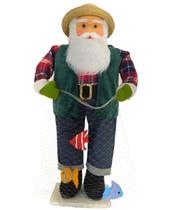 Boneco Natalino Papai Noel Pescador Pesca Peixe Rede De 83cm