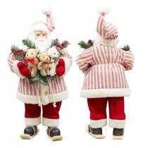 Boneco Papai Noel 46cm Esqui Ursos Casaco Listrado Luxo Decoracao de Natal Premium
