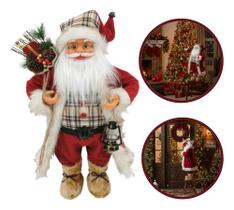 Boneco Papai Noel 60cm Decoração Natal Lamparina Xadrez Xadr Xadrez Lamparina