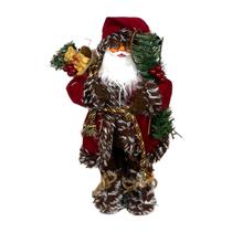 Boneco Papai Noel Com Casaco Luxo Decoração Natalina 30cm