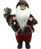 Boneco Papai Noel Com Casaco Xadrez Rústico Vermelho De 32cm