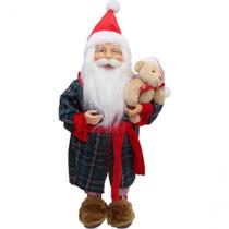 Boneco Papai Noel Pijama Roupão Decoração Com Ursinho 50cm Boneco Papai Noel Pijama Roupão Decoração Com Ursinho 50cm