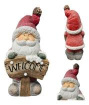 Boneco Papai Noel Resina Enfeite C/ Luz Welcome Bem Vindo