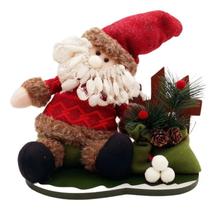 Boneco Papai Noel Sentado De Pano Decorativo Madeira 28 Cm