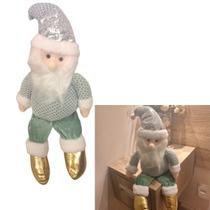 Boneco papai noel verde perna mole sentado decoracao natal decorativo natalino