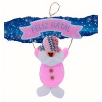 Boneco Pendente Papai Noel Rosa Enfeite Arvore Natal 23cm