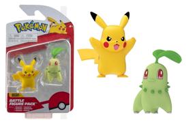 Boneco Pokémon Pikachu e Chikorita Battle Figure Pack Wicked Cool Toys Sunny
