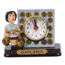 Boneco Profissional Bancaria Miniatura C/ Relógio 8 Cm