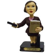 Boneco Profissional Contadora Miniatura Decoração 14cm