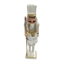 Boneco Quebra Nozes Em Pé 60Cm Branco Dourado Florarte