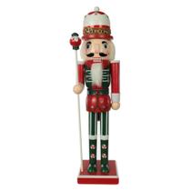 Boneco quebra nozes madeira 38cm verde e vermelho florarte