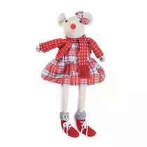 Boneco ratinha noel sentada c/ vestido e laco