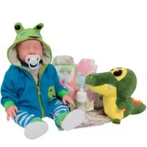 Boneco Realista Jacarezinho com Fraldas Mamadeira e Pelúcia