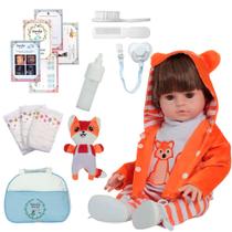 Boneco Reborn 100% Silicone Cabelo Castanho Roupa Raposa