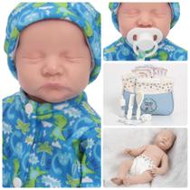 Boneco Reborn 100% Silicone Dormindo Macacão Dino + Itens