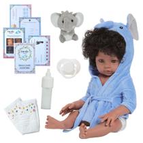 Boneco Reborn 100% Silicone Negro Com Pelúcia 46cm + Itens