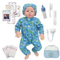 Boneco Reborn 100% Silicone Príncipe Macacão Dino Com Bolsa