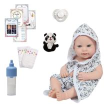Boneco Reborn 100% Vinil Saída de Banho Panda Com Itens
