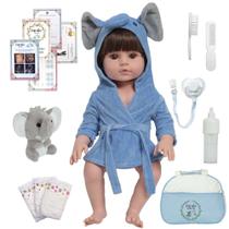Boneco Reborn Arthur Cabelo Castanho 46cm Roupão Elefante