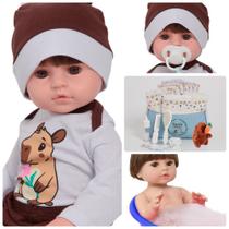 Boneco Reborn Arthur Cabelo Castanho Capivara Bolsa Itens