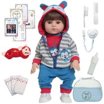 Boneco Reborn Arthur Cabelo Castanho Macaqunho + Bolsa