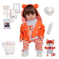 Boneco Reborn Bebe Articulado 100% Silicone Roupa Raposa