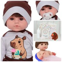 Boneco Reborn Bebê Cabelo Castanho 30 Frases Capivara 46cm