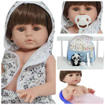 Boneco Reborn Bebê Masculino Roupão Pandinha + Acessórios
