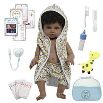 Boneco Reborn Bebê Menino 100% Vinil Bolsa Roupão Girafa
