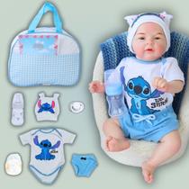 Boneco Reborn Bebê Menino Mary Realista Stitch Original Corpinho Em Silicone Com Bolsa Maternidade