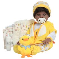 Boneco Reborn Bebê Menino Negro Roupa Patinho + Acessórios