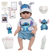 Boneco Reborn Bebê Menino Stitch 100% Vinil Pode Banho