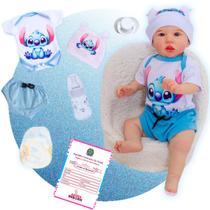 Boneco Reborn Bebê Menino Stitch Realista Original de Silicone