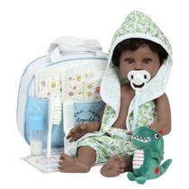 Boneco Reborn Bebê Negro Enxoval Saída de Banho Jacarezinho Boneco Reborn Bebê Negro Enxoval Saída de Banho Jacarezinho
