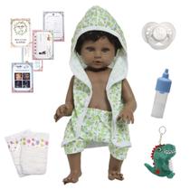 Boneco Reborn Bebê Negro Saida de Banho Jacaré Pelúcia Fofo Boneco Reborn Bebê Negro Saida de Banho Jacaré Pelúcia Fofo