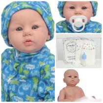 Boneco Reborn Bebê Olhos Azuis 100% Silicone Com Acessórios Boneco Reborn Bebê Olhos Azuis 100% Silicone Com Acessórios