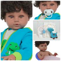 Boneco Reborn Bebê Príncipe Cabelo Cacheado Enxoval Jacaré