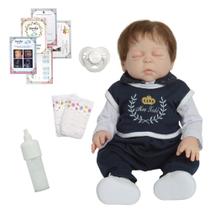 Boneco Reborn Bebê Realista Fio a Fio Olho Fechado 12 Itens