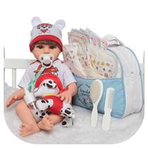 Boneco Reborn Bebê Realista Menino Cabelo Castanho Bolsa Boneco Reborn Bebê Realista Menino Cabelo Castanho Bolsa