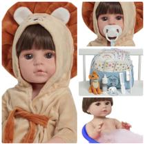 Boneco Reborn Bebê Recém Nascido Com Saída de Banho Leão Boneco Reborn Bebê Recém Nascido Com Saída de Banho Leão