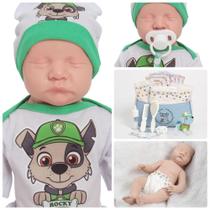 Boneco Reborn Bebê Recém Nascido + Itens Cachorro Pelúcia