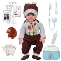 Boneco Reborn Bebê Roupinha de Capivara Com Bolsa Acessórios Boneco Reborn Bebê Roupinha de Capivara Com Bolsa Acessórios