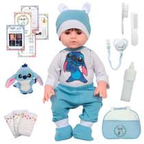 Boneco Reborn Bebê Stitch Enxoval Completo 46cm Pode Banho