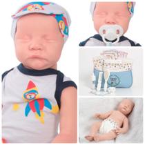 Boneco Reborn com Bolsa Fraldas Mamadeira e Kit Aviador