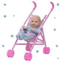 Boneco Reborn de Silicone Luca Pode Molhar Carrinho Passeio