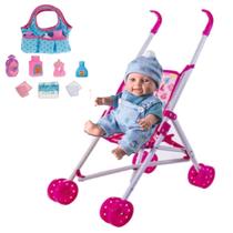 Boneco Reborn Fralda Menino Realista Vinil +Bolsa e Carrinho