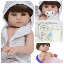 Boneco Reborn Masculino Arthur Cabelo Castanho Roupão Coelho Boneco Reborn Masculino Arthur Cabelo Castanho Roupão Coelho