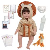 Boneco Reborn Masculino Articulado Roupão Leãozinho Fofo